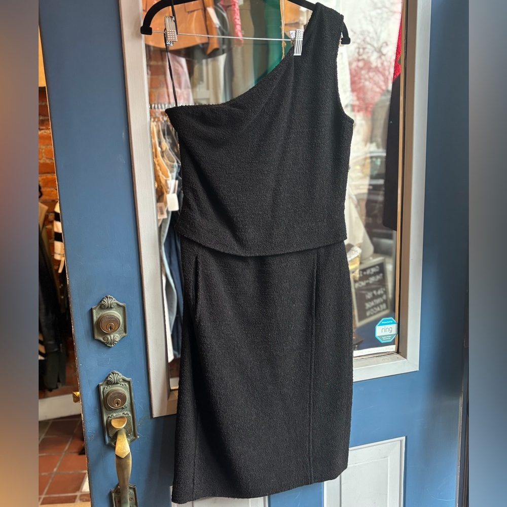 Vintage Oscar de la Renta Black Boucle One Shoulder Dress